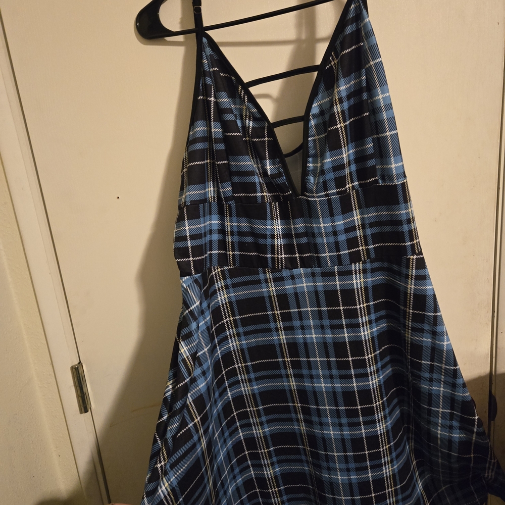 SHEIN Blue Plaid Mini Dress